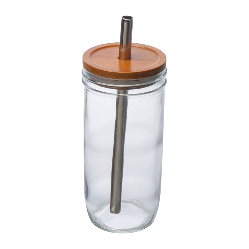 Pahar cu capac bambus cu pai, 650ml
