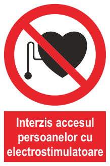 Interzis accesul persoanelor cu electrostimulatoare — semn cod 136
