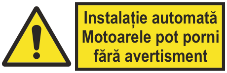 Instalație automată Motoarele pot porni fără avertisment — semn cod 424