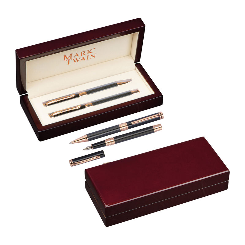 Set de scris Mark Twain în cutie de lemn