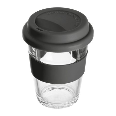 Pahar din sticlă cu manșon și capac, 300 ml 3