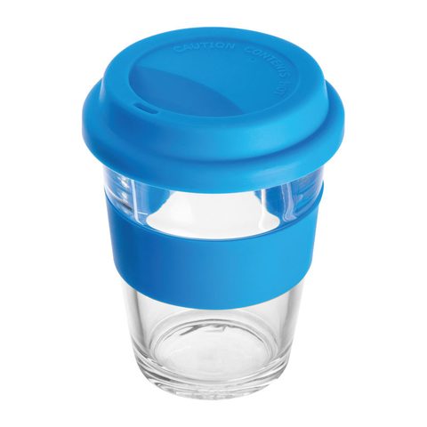 Pahar din sticlă cu manșon și capac, 300 ml 2
