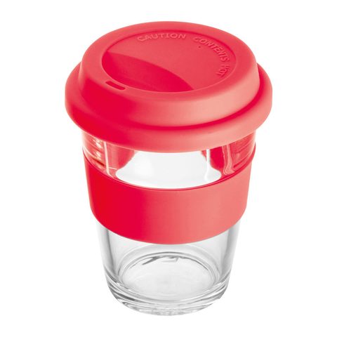 Pahar din sticlă cu manșon și capac, 300 ml 4