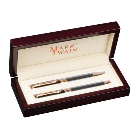 Set de scris Mark Twain în cutie de lemn 2
