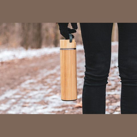Sticlă termos de băut, oţel și bambus, 500 ml 9